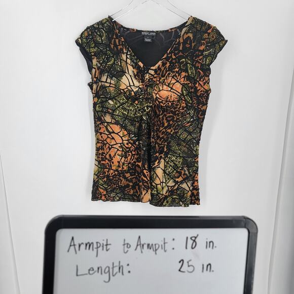 Robert Louis Blouse Womens Small V Neck Abstract Print Y2K Grunge - Picture 10 of 11